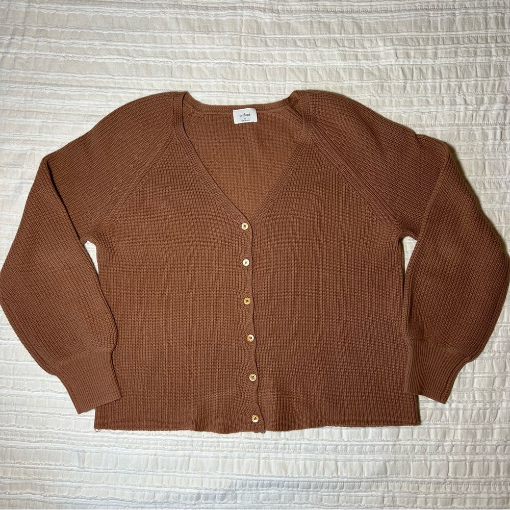 Aritzia Wilfred Brown V-Neck Cardigan